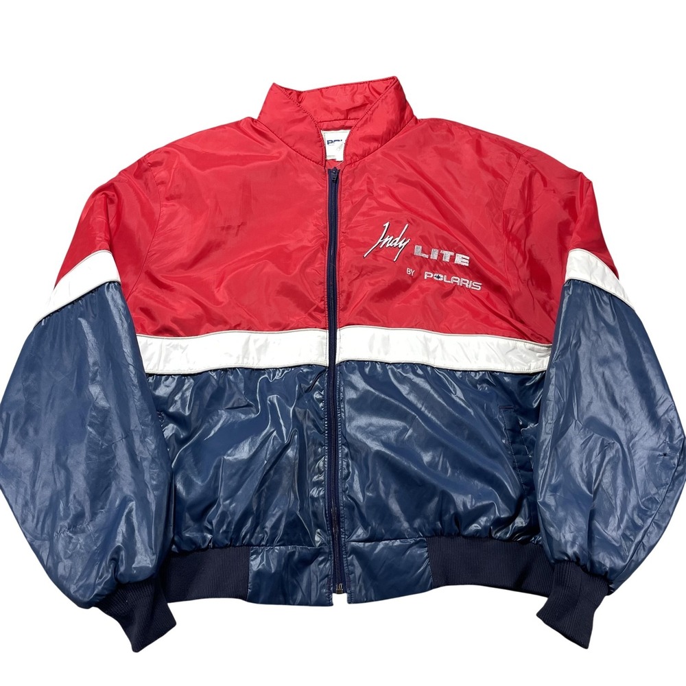 Vintage Polaris Jacket Mens XL Red Blue Indy Lite Snowmobile Bomber Full Zip USA